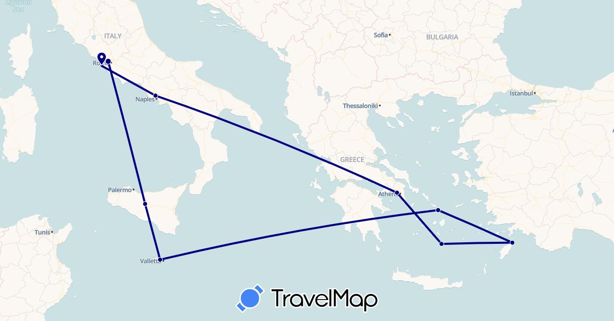 TravelMap itinerary: driving in Greece, Italy, Malta (Europe)